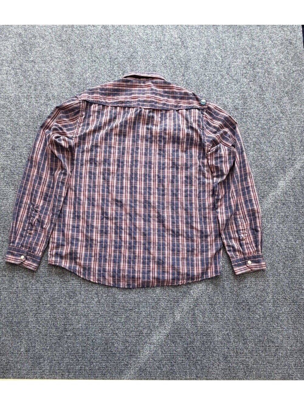 Men’s Wrangler Outdoor Pearl Snap Shirt Vented Size Large blue Red Plaid Utility - Picture 9 of 16